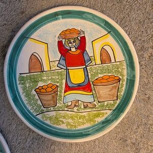 Nino Parrucca MCM Pottery 8.5" Plate Hand Painted Italy Folk Art  Orange Baskets